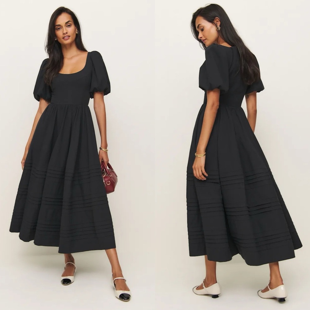 New Reformation Everlyn Puff Sleeve Cotton Midi Dress